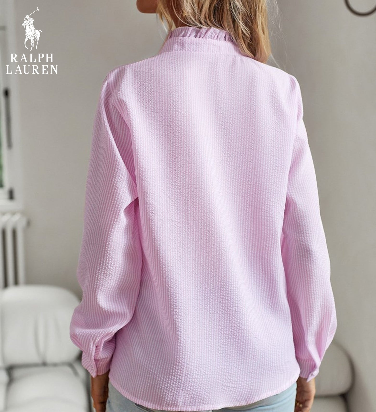 R. Ꮮаᴜгеn Bluse mit Rüschen – Weiche Struktur & Klassische Knopfleiste